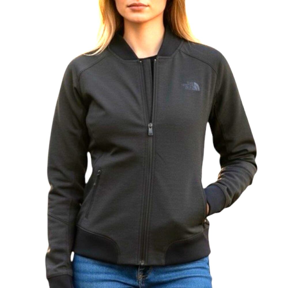 North Face Black Bomber Jacket Women’s L Minimalist Casual Outdoor Thumbhole